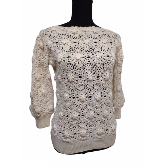 SK Imports neutral tone boho crochet sweater - Picture 1 of 10